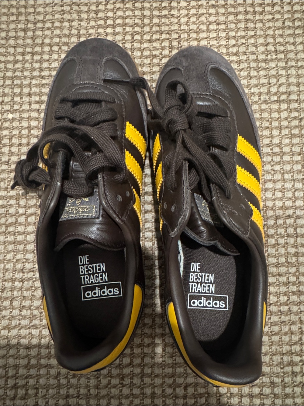 adidas Men’s Black Sneakers with Yellow Three-Stripes
